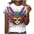 thumbnail image 1 of QQAMB Mardi Gras Shirt for Women Crewneck Carnival Outfits Holiday Party Short Sleeve Graphic Tees Purple M, 1 of 6