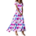 thumbnail image 1 of QQAMB Maxi Dresses for Seniors Women Floral Short Sleeve V-Neck Swing Summer Casual Boho Long Dress Trendy Flowy Sundress Multicolor 2XL, 1 of 4