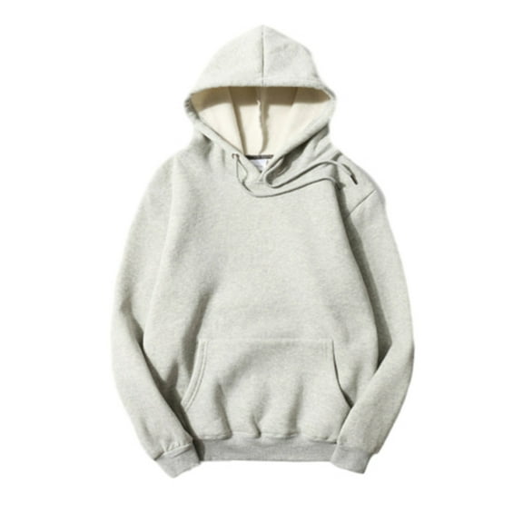 QQAMB Men's Basic Cotton Hoodies Solid Color Loose Drawstring Long Sleeve Pullover Hooded Sweatshirt Tops with Pocket Gray L