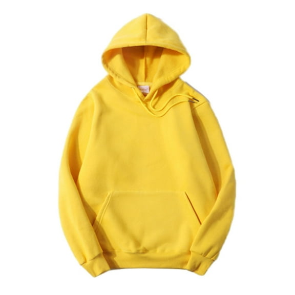 QQAMB Men's Basic Cotton Hoodies Solid Color Loose Drawstring Long Sleeve Pullover Hooded Sweatshirt Tops with Pocket Yellow XL