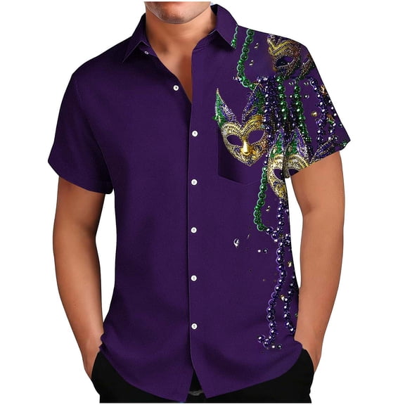 QQAMB Men's Casual Shirts Plus Size Carnival Printed Lapel Cuba Beach Summer Lightweight Button Up Shirt Watermelon Red 2XL