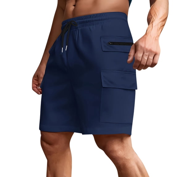 QQAMB Men's Hiking Cargo Shorts with Zipper Pockets Quick Dry Lightweight Outdoor Camping Travel,Water Resistant Navy M