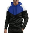thumbnail image 1 of QQAMB Men's Sweatshirts Novelty Color Block Pullover Fleece Hoodie Long Sleeve Casual Sweatshirt with Pocket Blue L, 1 of 5