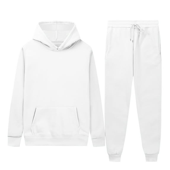 QQAMB Men's Sweatsuits Plus Size Solid Color Drawstring Hoodies and Jogger Pant 2 Piece Sports Tracksuits