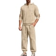 thumbnail image 1 of QQAMB Men's Tracksuits Plus Size Casual Solid Color Hlaf Button Hoodies Sweatshirt and Jogger Pant 2 P[iece Sweatsuits, 1 of 6