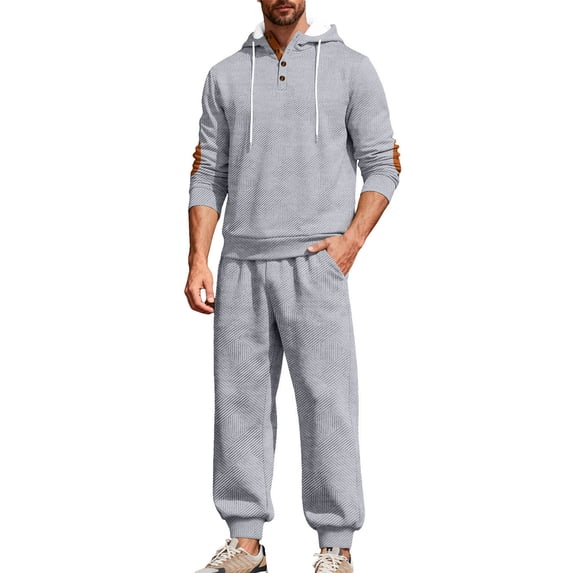 QQAMB Men's Tracksuits Plus Size Casual Solid Color Hlaf Button Hoodies Sweatshirt and Jogger Pant 2 P[iece Sweatsuits