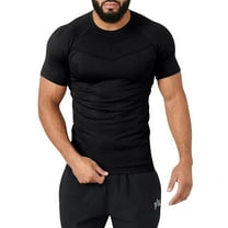 QQAMB Mens Muscle T-Shirt Plus Size Casual Baseball Short Sleeve T-Shirts Summer Quick Dry Workout Gym Golf Tee Tops Black L
