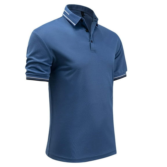 QQAMB Mens Shirts Button Collared Short Sleeve T-Shirts Lightweight Tee Classic Activewear Pullover Top Dark Blue L