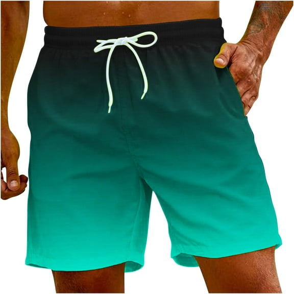 QQAMB Mens Swim Trunk Summer Beach Shorts Drawstring Elastic Waist Shorts Gradient Shorts Lightweight Quick Dry Shorts Mint Green 4XL