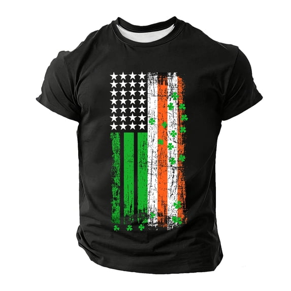 QQAMB Mens T-Shirts Plus Size Saint Patricks Day Funny St Pattys Tees for Partying Parade Tee for Guys Black L