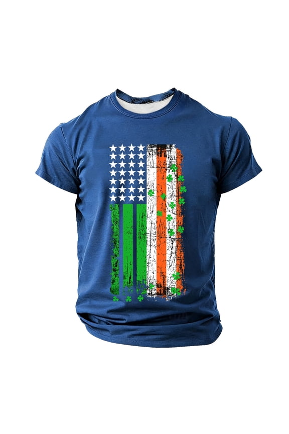 Mens T-Shirts Plus Size Saint Patricks Day Funny St Pattys Tees for Partying Parade Tee for Guys Blue 4XL