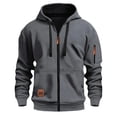 thumbnail image 1 of QQAMB Mens Zip Up Hoodie Casual Tactical Hoodies Workout Cargo Hooded Sweatshirts Outdoor Fall Winter Fleece Jacket with Pockets Gray XL, 1 of 5