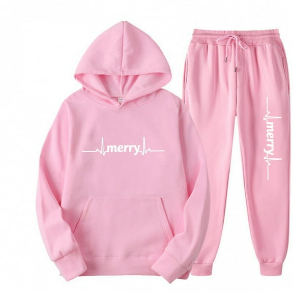 QQAMB Merry Christmas Sweatsuits for Women Funny Xmas Graphic Long Sleeve Hooded Sweatshirts Jogger Trouser Matching Set