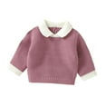 thumbnail image 1 of QQAMB Newborn Baby Girls Knit Sweater Lapel Collar Long Sleeve Contrast Color Tops Fall Winter Cute Infant Clothes,3 Months, 1 of 2
