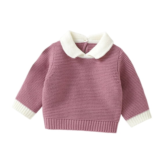 QQAMB Newborn Baby Girls Knit Sweater Lapel Collar Long Sleeve Contrast Color Tops Fall Winter Cute Infant Clothes,3 Months
