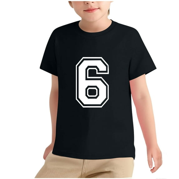 QQAMB Number 6 T-Shirt Boys Girls Short Sleeve Varsity Shirt Kids Summer Sports Birthday Tees Gifts Tops 3-12 Years