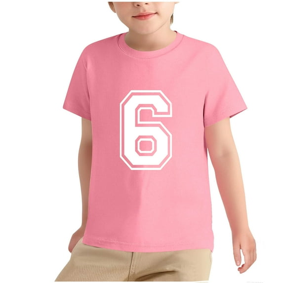 QQAMB Number 6 T-Shirt Boys Girls Short Sleeve Varsity Shirt Kids Summer Sports Birthday Tees Gifts Tops 3-12 Years
