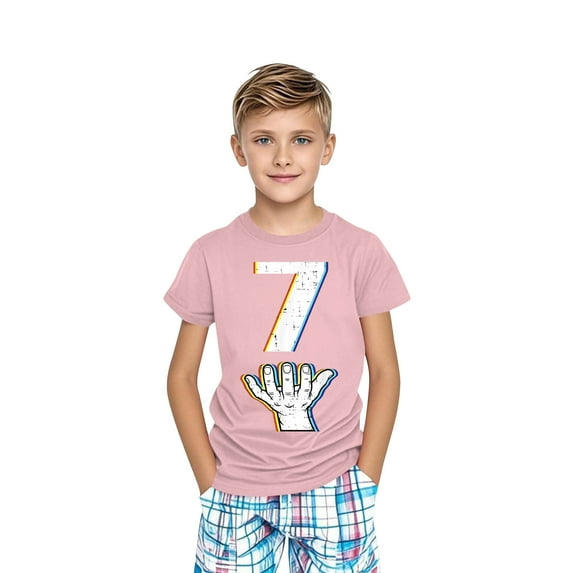 QQAMB Number 7 T-Shirt Boys Girls Short Sleeve Varsity Shirt Kids Summer Birthday Tees Gifts Tops 3-14 Years