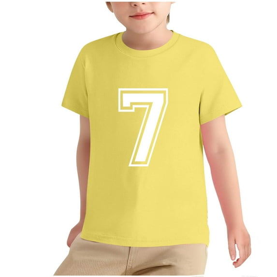 QQAMB Number 7 T-Shirt Boys Girls Short Sleeve Varsity Shirt Kids Summer Sports Birthday Tees Gifts Tops 3-12 Years