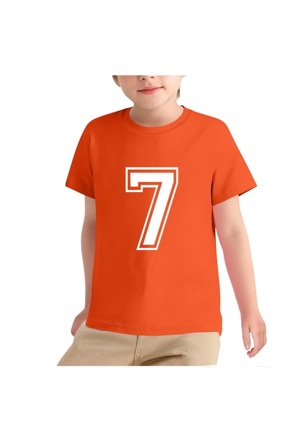 Number 7 T-Shirt Boys Girls Short Sleeve Varsity Shirt Kids Summer Sports Birthday Tees Gifts Tops 3-12 Years
