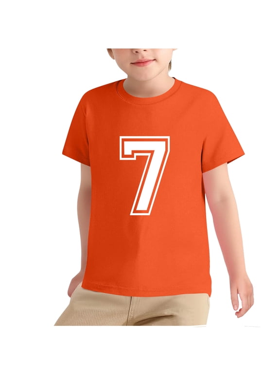 QQAMB Number 7 T-Shirt Boys Girls Short Sleeve Varsity Shirt Kids Summer Sports Birthday Tees Gifts Tops 3-12 Years