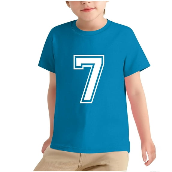 QQAMB Number 7 T-Shirt Boys Girls Short Sleeve Varsity Shirt Kids Summer Sports Birthday Tees Gifts Tops 3-12 Years