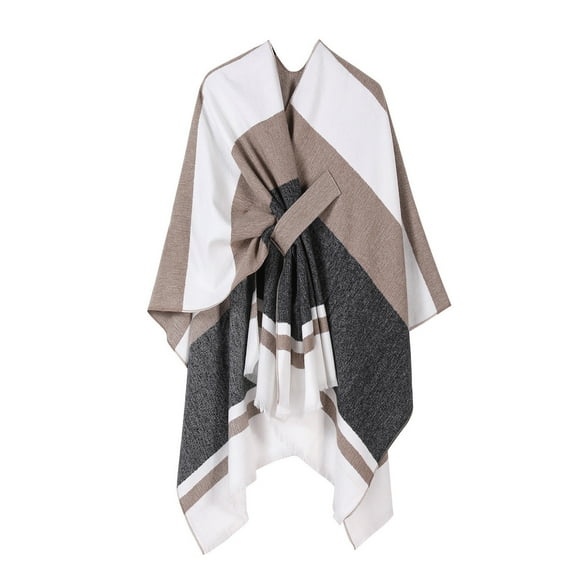 QQAMB Oversized Shawl Wrap Poncho for Women Elegant Open Front Soft Cardigan Fall Winter Warm Solid Knitted Shawls