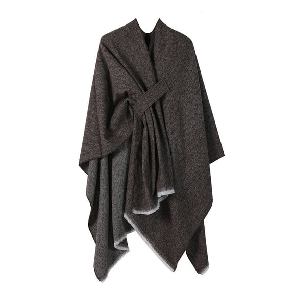 QQAMB Oversized Shawl Wrap Poncho for Women Elegant Open Front Soft Cardigan Fall Winter Warm Solid Knitted Shawls