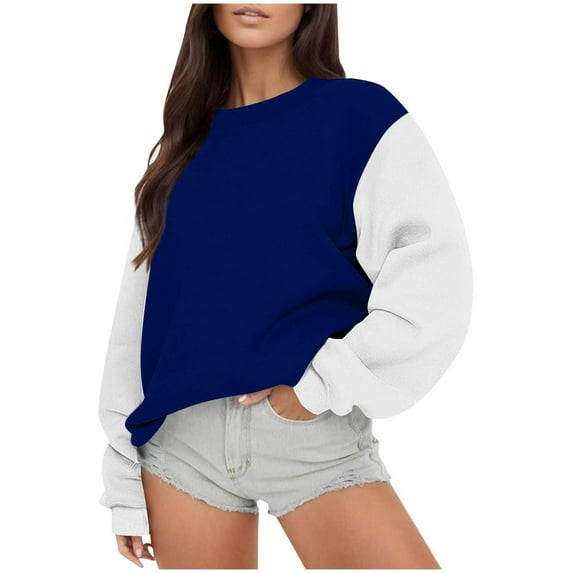 QQAMB Oversized Sweatshirts for Women Color Block Crewneck Long Sleeve Fall Winter Trendy Pullover Tops