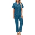 thumbnail image 1 of QQAMB Pajamas For Women Set Silk Pjs 2 Piece Satin Sleepwear Long Sleeve Button Down Lounge Sets With Pant Blue XL, 1 of 4