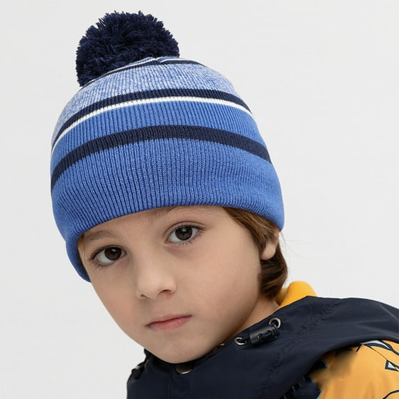 QQAMB Plain Color Stripe Beanies for Boys Girls Soft Acrylic Knit Cuffed Beanie Cap Winter Hat Outdoor