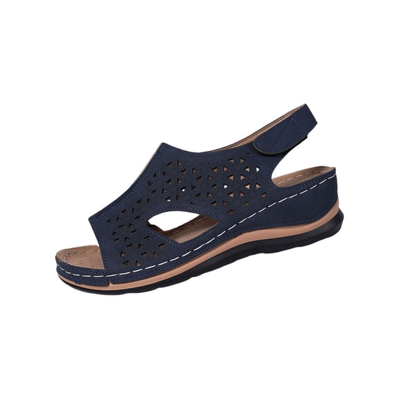 QQAMB Sandals for Women Wide Width Open Toe Ankle Buckle Strap Wedge Sandals for Women Elegant Low Chunky Heel Shoes