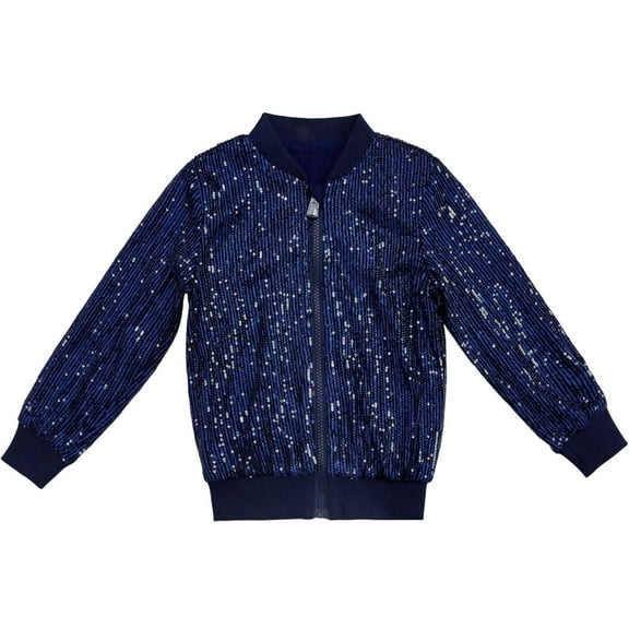 QQAMB Sequins Jackets for Toddler Zipper Long Sleeve Glitter Jackets Coats Kids Baby Boys Girls Solid Sequins Coats Tops
