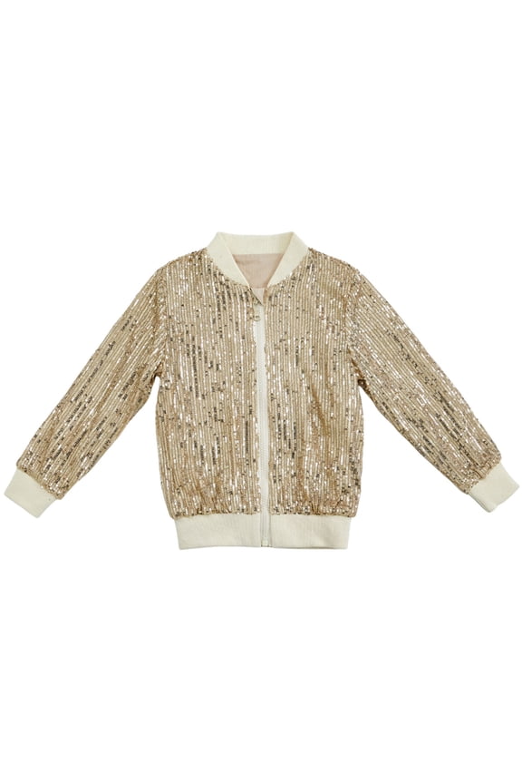 Sequins Jackets for Toddler Zipper Long Sleeve Glitter Jackets Coats Kids Baby Boys Girls Solid Sequins Coats Tops
