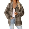 thumbnail image 1 of QQAMB Shackets for Women Fuzzy Fleece Jacket Zip Up Lapel Collar Plaid Jackets Plus Size Fall Winter Sherpa Outerwear Brown 2XL, 1 of 6
