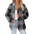 thumbnail image 1 of QQAMB Shackets for Women Fuzzy Fleece Jacket Zip Up Lapel Collar Plaid Jackets Plus Size Fall Winter Sherpa Outerwear Gray 2XL, 1 of 6
