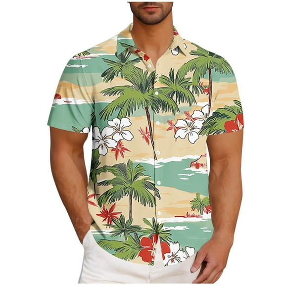 QQAMB Shirts for Men Plus Size Button Down Novelty Floral Printed Summer Beach Shirt Plus Size Trendy Short Sleeve Blouse Mint Green 2XL