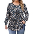 thumbnail image 1 of QQAMB Shirts for Women Plus Size Fall Dressy Casual Blouses Trendy Pleated Floral Printed Long Sleeve Tunic Tops, 1 of 6