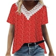 thumbnail image 1 of QQAMB Shirts for Women Plus Size Lace V-Neck Floral Print Summer Tunic Tops Blouses Red 2XL, 1 of 8