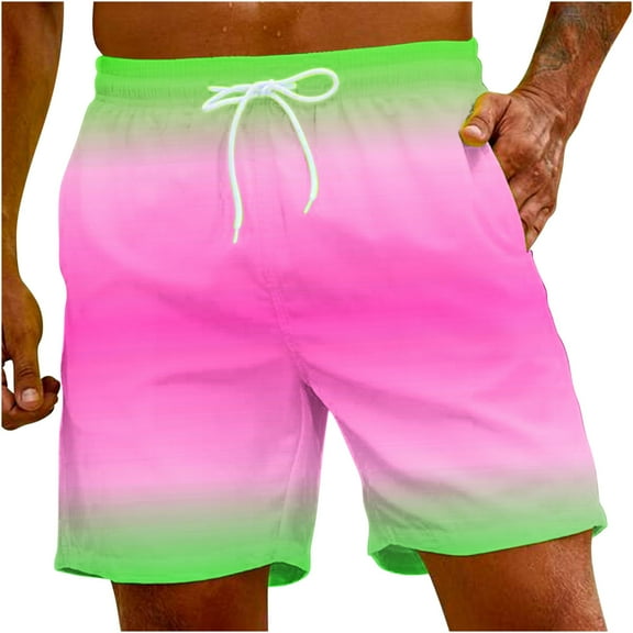 QQAMB Shorts for Men Gradient Summer Casual Beach Elastic Waisted Quick Dry Swimming Running Drawstring Shorts Multicolor L