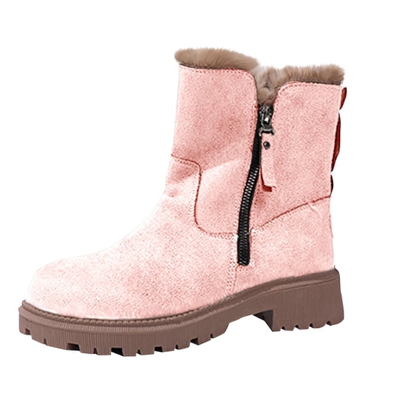 DeHolifer Snow Boot for Women Winter Chunky Fleece Lined Keep Warm Boots Side Zipper Anti-slip Solid Shoe Suede Booties