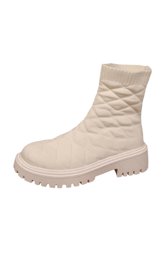 Sock Booties for Women Stretch Knit Ankle Boots Breathable Comfy Low Heel Bootie Fall Winter Pull On Boot