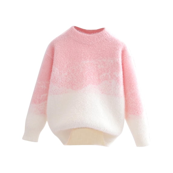 QQAMB Sweaters for Girls Cute Doll Collar Fuzzy Color Block Cable Knit Pullover Tops Fall Casual Tween Chunky Sweater,9 Years