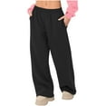thumbnail image 1 of QQAMB Sweatpants for Women Wide Leg Baggy Drawstring Elastic High Waisted Lounge Pants Loose Casual Trouser Black S, 1 of 8