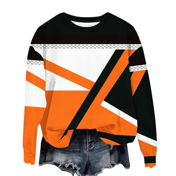 QQAMB Sweatshirts for Girls Color Block Crewneck Thin Lightweight Fall Winter Trendy Loose Comfy Pullover Tops,1 Years