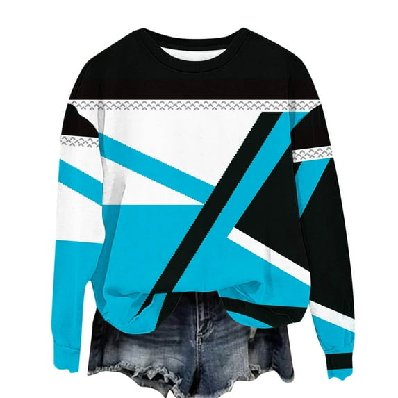 QQAMB Sweatshirts for Girls Color Block Crewneck Thin Lightweight Fall Winter Trendy Loose Comfy Pullover Tops,5 Years
