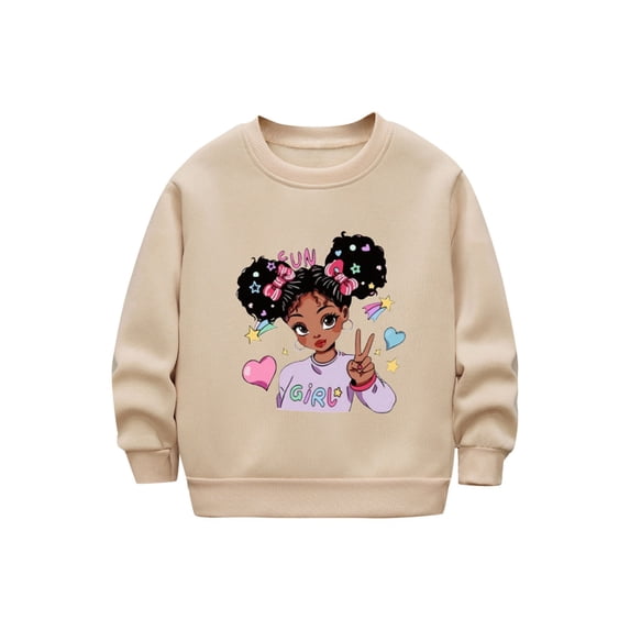QQAMB Sweatshirts for Girls Crewneck Graphic Printed Long Sleeve Fleece Casual Comfy Pullover Tops,9 Years