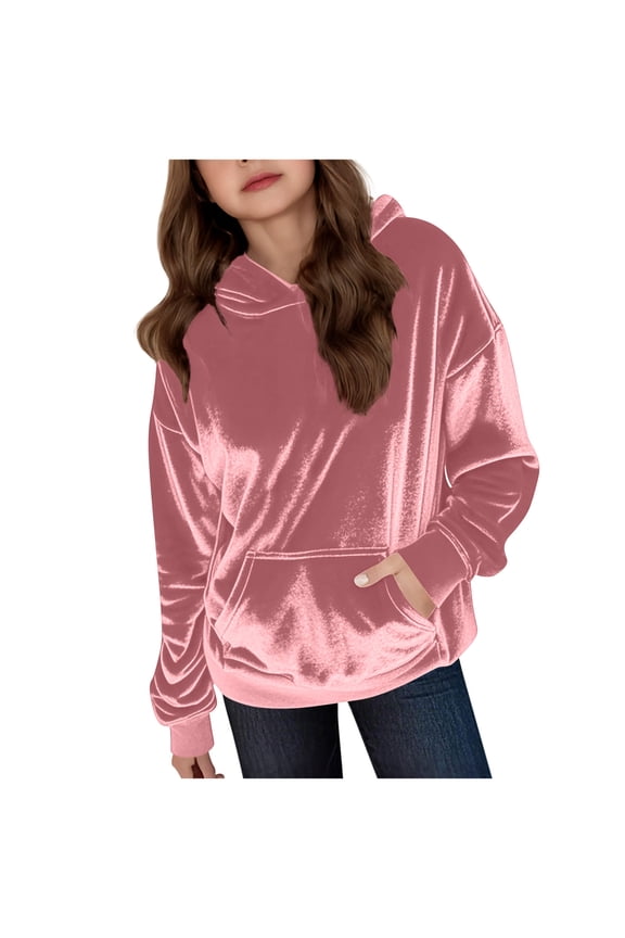 Sweatshirts for Girls Velour Fall Winter Warm Soft Pullover Sweatshirts Oversized Teen Fleece Fuzzy Tops with Pockets,14 Years