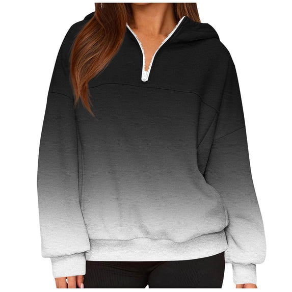 QQAMB Sweatshirts for Women Half Zipper Gradient Color Pullover Hoodies Sweatshirts Casual Loose Blouse Gray 2XL