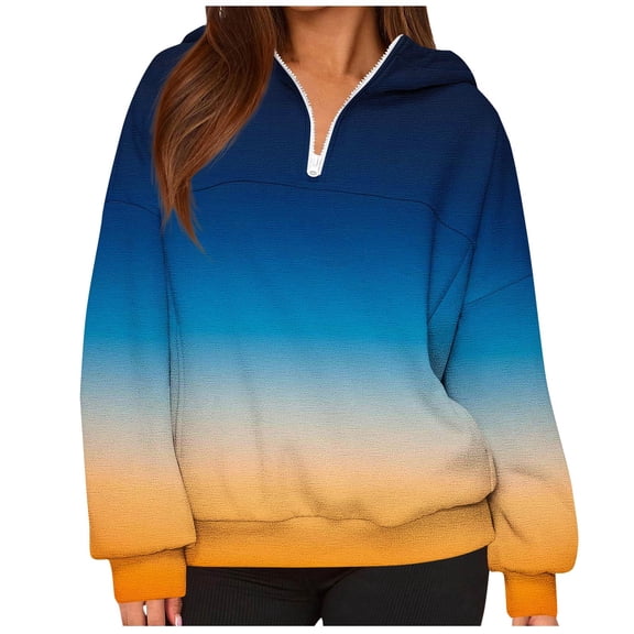 QQAMB Sweatshirts for Women Half Zipper Gradient Color Pullover Hoodies Sweatshirts Casual Loose Blouse Light Blue S